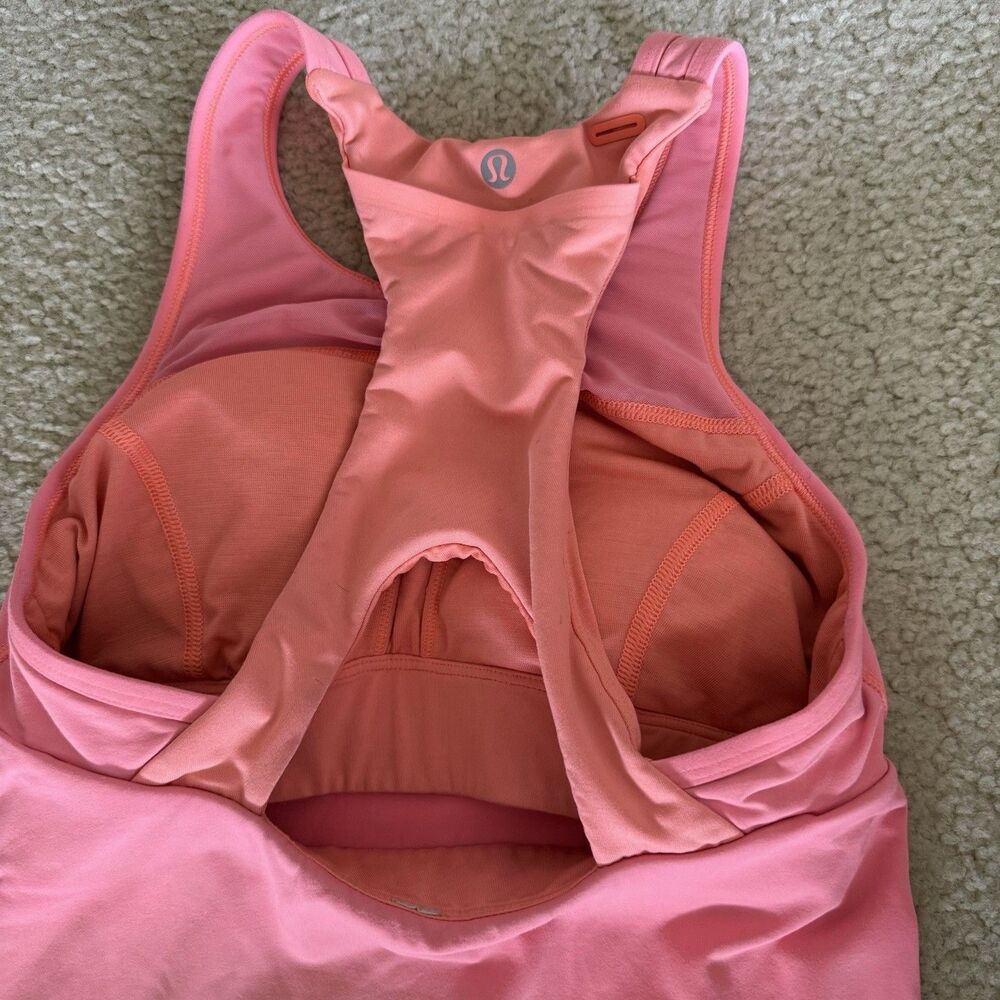 Lululemon Halter Tank Scoop Neck Workout Yoga Built in Bra Top Peach Coral Sz 4 - Picture 6 of 8